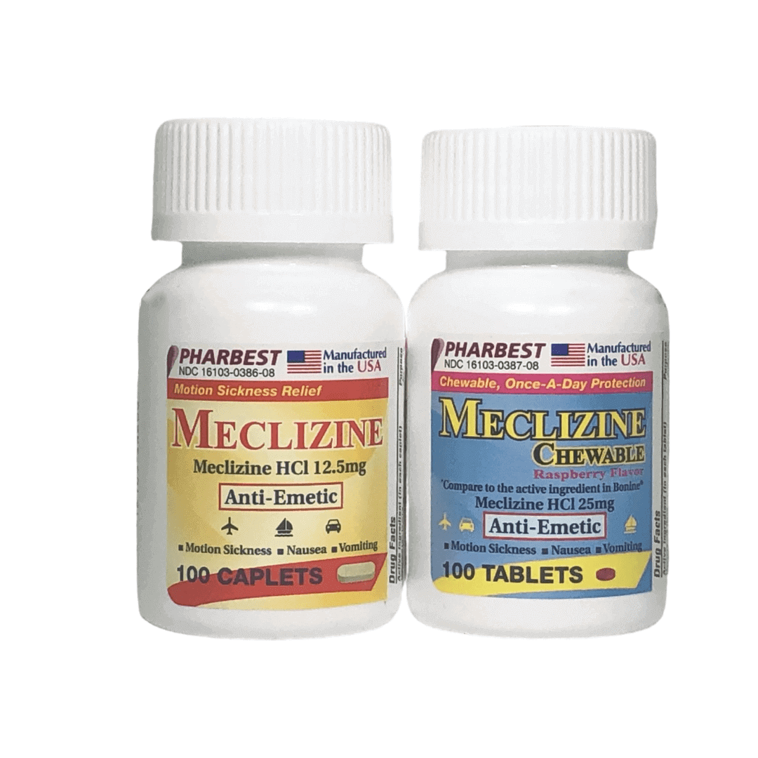 Pharbest two Motion Sickness Meclizine bottle products